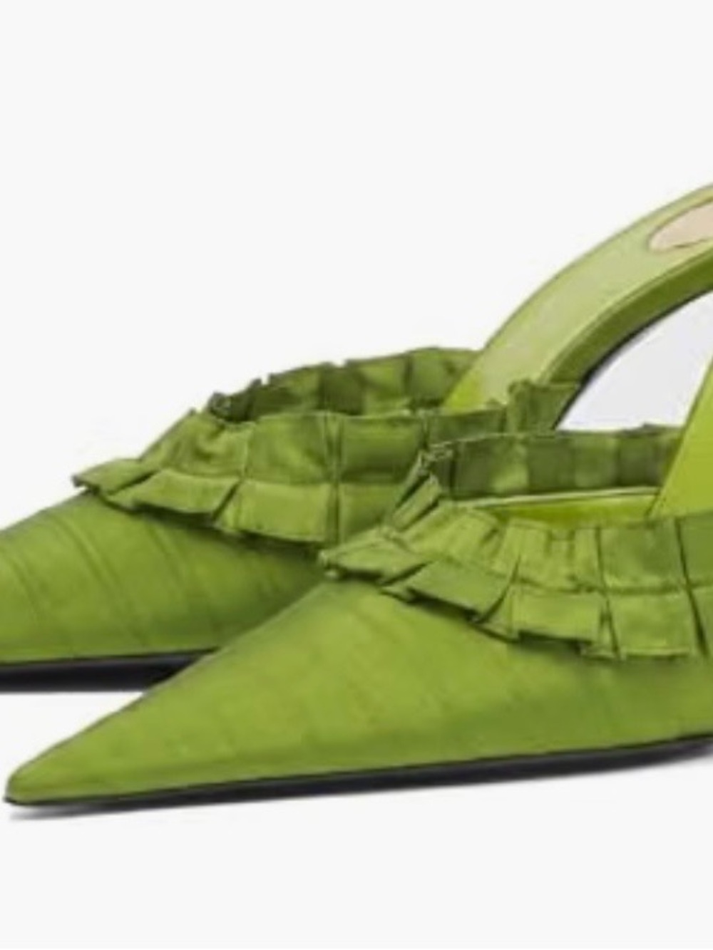 Source Unknown Lime Green Pointed Ruffle Satin Slide Mules